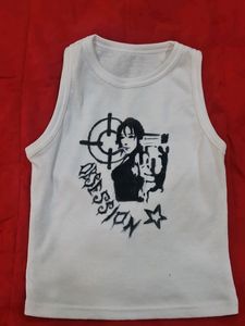 Y2k White Tank Top With Hand Painting