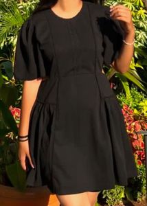Black Cutout Puff Sleeve Dress