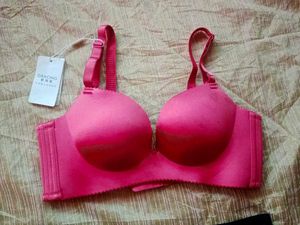Peach Padded Bra &amp; Patterned Panties Set