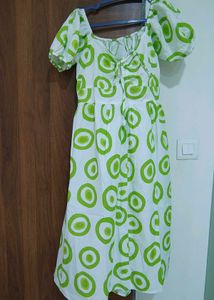 White and Green Midi Dress (Bust 34)