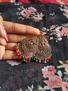 Silver Oxidized Earrings With Colorful Beads