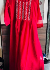 Red Embroidered Kurta