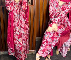 Floral Print Rich Chinnon Kurta Set