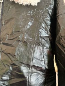 Black Faux Leather Jacket with Fur
