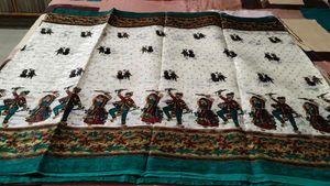 New White And Rama Sari With Blouse