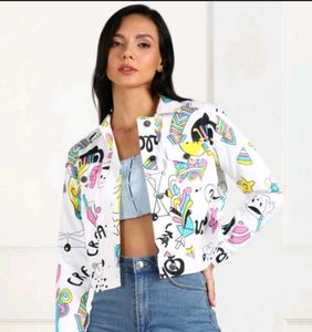 Funky Graphic Print Denim Jacket
