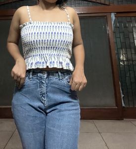 Pretty Floral Shirred Padded Crop Top