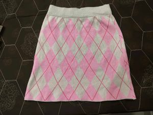 Pink Argyle Knit Mini Skirt