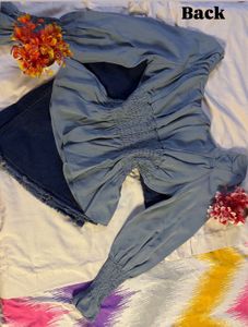 Greyish Blue Bardot Top . NEW WITHOUT PRICE TAG