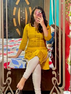Mustard Yellow Printed Kurti