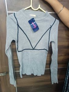 Dark Grey Slim Fit Stylish Winter Top