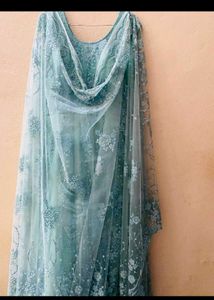Aqua Floral Embroidered Tulle Gown