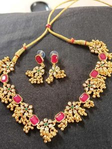 Combo Jewellery Gold Plated Green, Pink , diamond