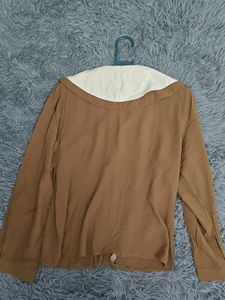 Brown Blouse with White Collar