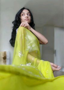 Lime Green Embroidered Saree