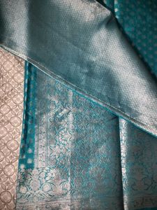 Teal &amp; Silver Brocade Saree