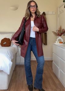 Burgundy Leather Trench Coat
