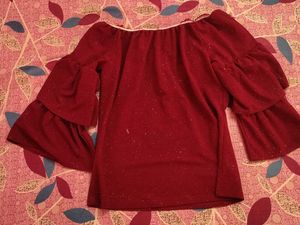 Shimmer Off-Shoulder Ruffle Sleeve Top