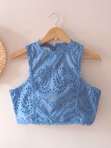 Blue Schffli Crop Top