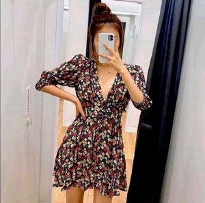 Zara Floral Dress With Shoulder Pads