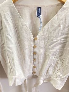 Natural Linen Crop Tie-Top