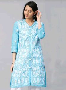 Light Blue Embroidered Kurti