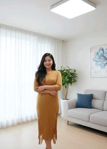 Elegant Mustard Knit Midi Dress