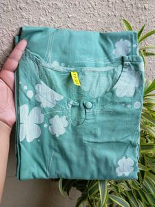 Green Floral Print Pure Cotton Kurta