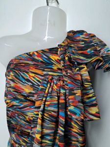 Abstract One-Shoulder Mini Dress With Side Zip.