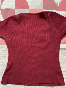 Red heart-neck top
