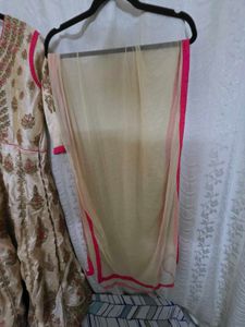 Beige Pink Ethnic Gown Set Leggings Dupatta