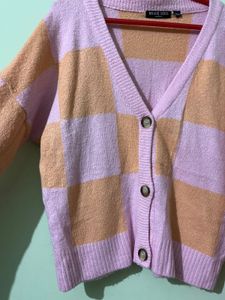 Trendy Pink Checkered Cardigan