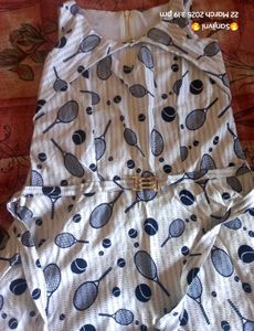 Women Schiffli  Tenis Ball Printed Dress