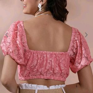 Elegant Pink Lace Puff Sleeve Crop Top🌸
