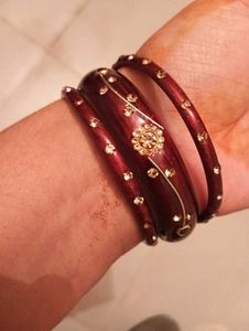Elegant Maroon &amp; Gold Bangles (Set of 3)