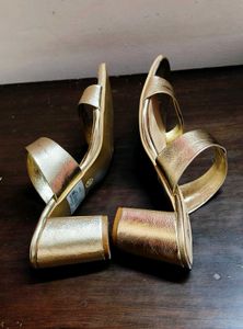 Rawhide Brand Women Gold Shiny Block Heel Sandal