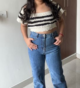 High Waisted Blue Design Jeans
