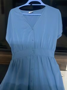 Blue Button-Down Midi Dress
