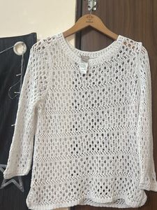 White Knit Openwork Top