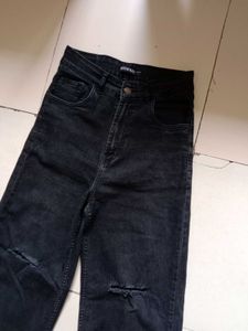 High Waisted Charcoal Ripped Jeans