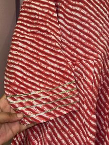 Red &amp; White Striped Jaipur kurti