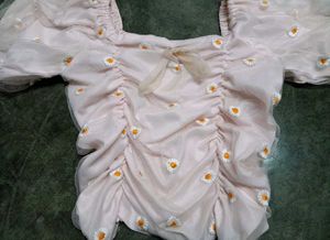 Pink Daisy Mesh Crop Top