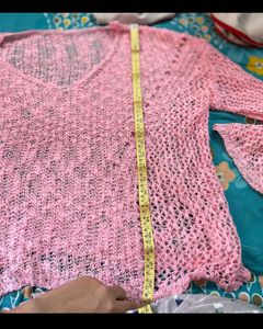 New Witout Tag Pink Knit Bell Sleeve Top
