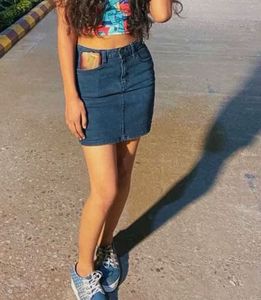 Blue denim skirt