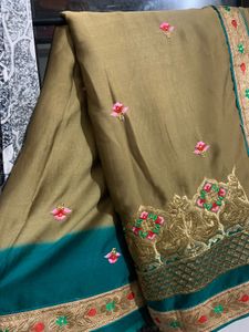 Golden Flower Work Saree