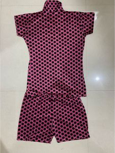 Pink Polka Dot Night Suit Shorts Set