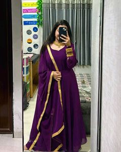 Wine Gown With Dupatta