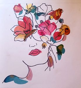 Aesthetic Female Floral Line Art