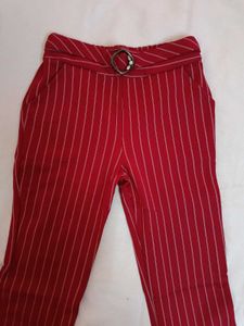 Striped Red Casual Pants