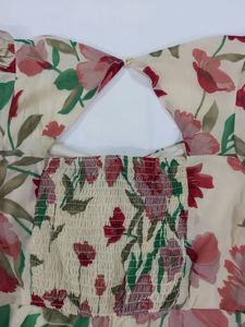 Multicolour Floral Sweetheart Neck Peplum Top
